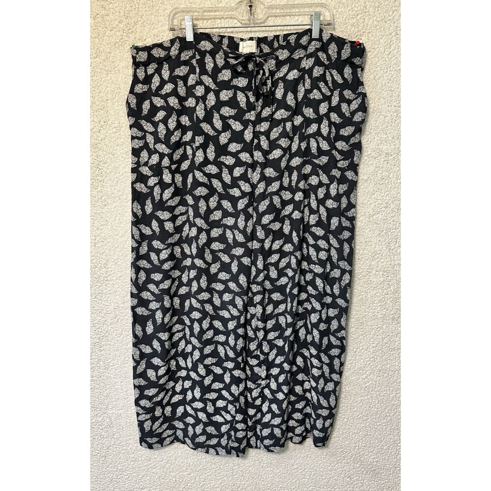 Melloday Wide Leg Cropped Pants Scarf Leaf Print Sz. 3X Blue/Ivory Boho